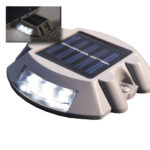 Solar-powered outdoor light with LED illumination.