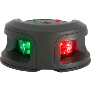 Black scanner with red and green lights on.