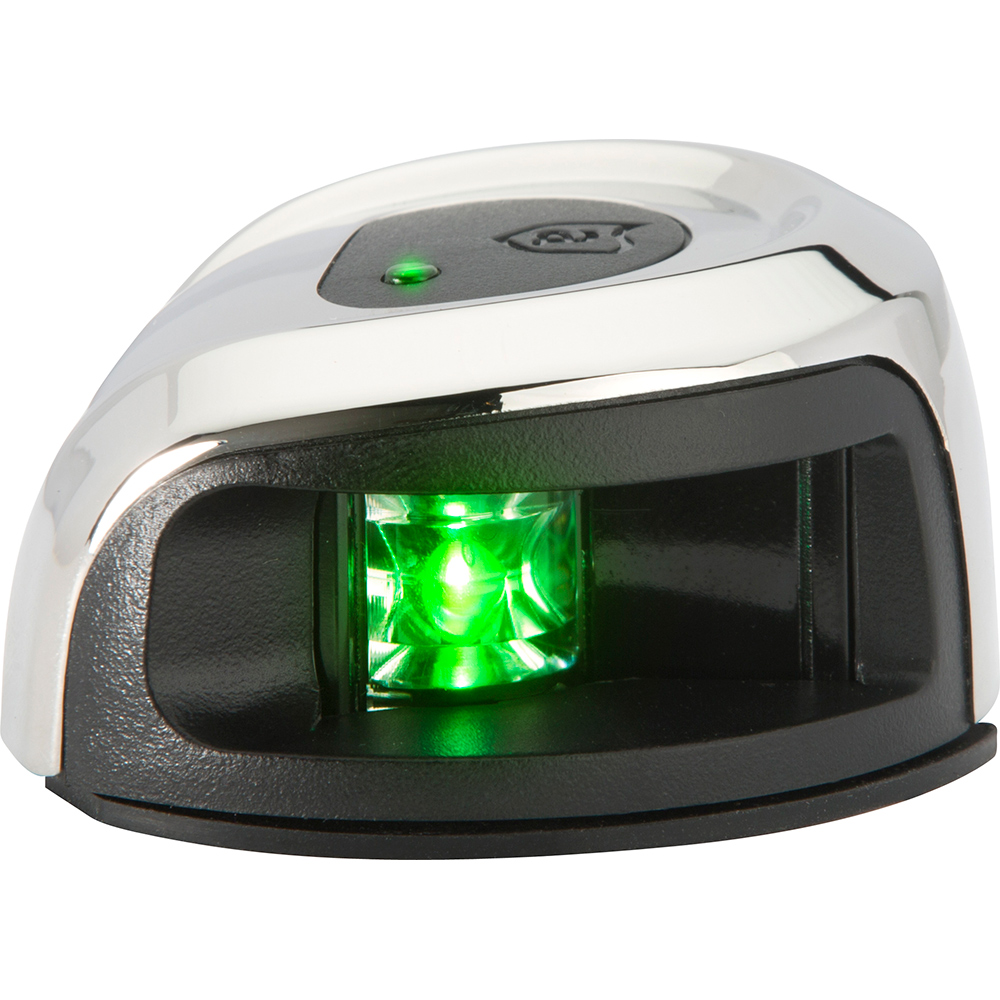 Green laser barcode scanner with chrome finish.