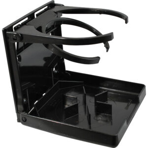 Black plastic folding cup holder.