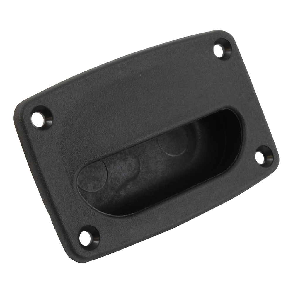 Black recessed handle with four mounting holes.