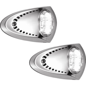 Chrome motorcycle turn signals, pair, shiny finish.