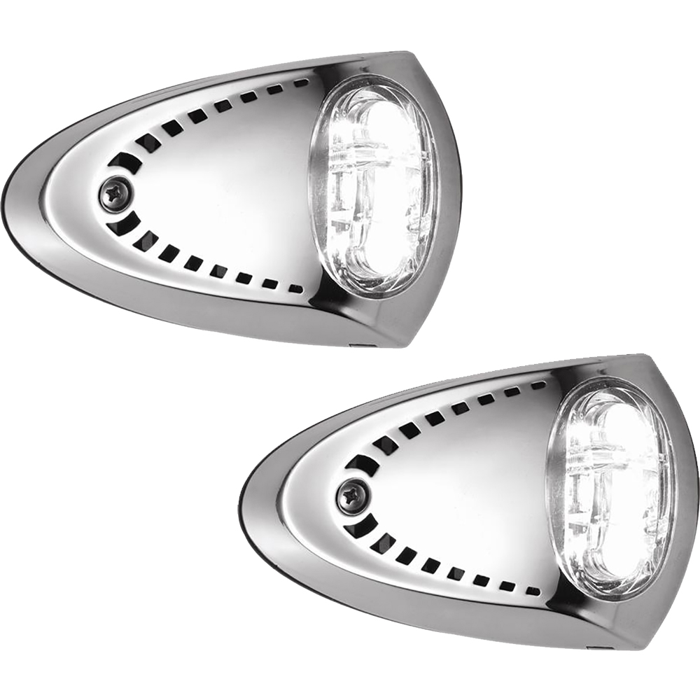 Chrome motorcycle turn signals, pair, shiny finish.
