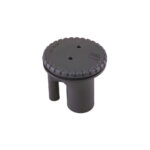 Black gas burner cap with two holes.