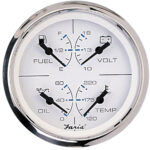 Vehicle dashboard gauge panel with four indicators.