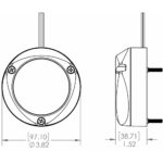 Technical drawing of round device dimensions.