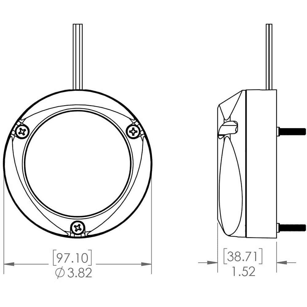 Technical drawing of round device dimensions.