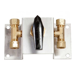 Swagelok valve assembly on metal mounting bracket.