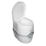 Portable camping toilet with open lid
