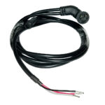Coiled black electrical cable with connectors