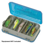 Fishing tackle box with colorful lures inside.