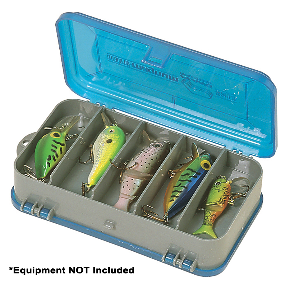 Fishing tackle box with colorful lures inside.