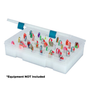 Tackle box with colorful fishing lures displayed