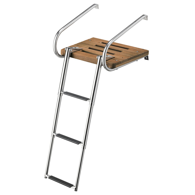 Marine boarding ladder with stainless steel steps.