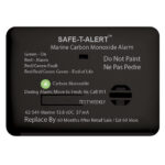 Marine carbon monoxide alarm instructions and warning labels.
