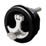 Close-up of a black and silver lock mechanism.