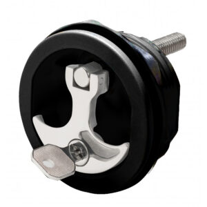 Close-up of a black and silver lock mechanism.