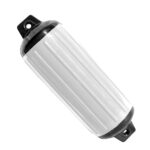 Marine white boat fender with ribbed design.
