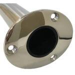 Stainless steel boat rod holder with mounting holes.