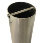 Stainless steel cylindrical container with internal rod.