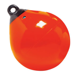 Bright orange marine buoy isolated on white background.