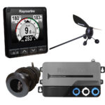 Raymarine marine instruments including display and sensors.