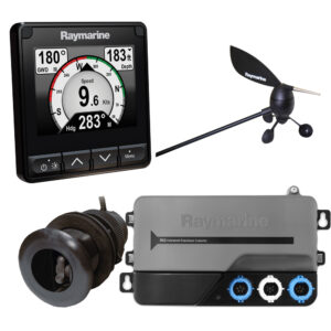 Raymarine marine instruments including display and sensors.