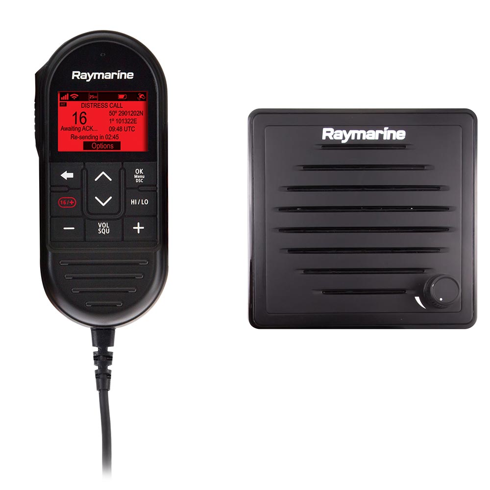 Raymarine handheld marine radio and speaker