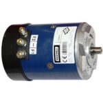 Blue industrial electric motor with connectors