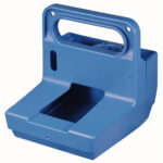 Blue plastic holder with handle
