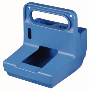 Blue plastic holder with handle