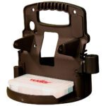 Ice fishing sonar pack holder with storage.