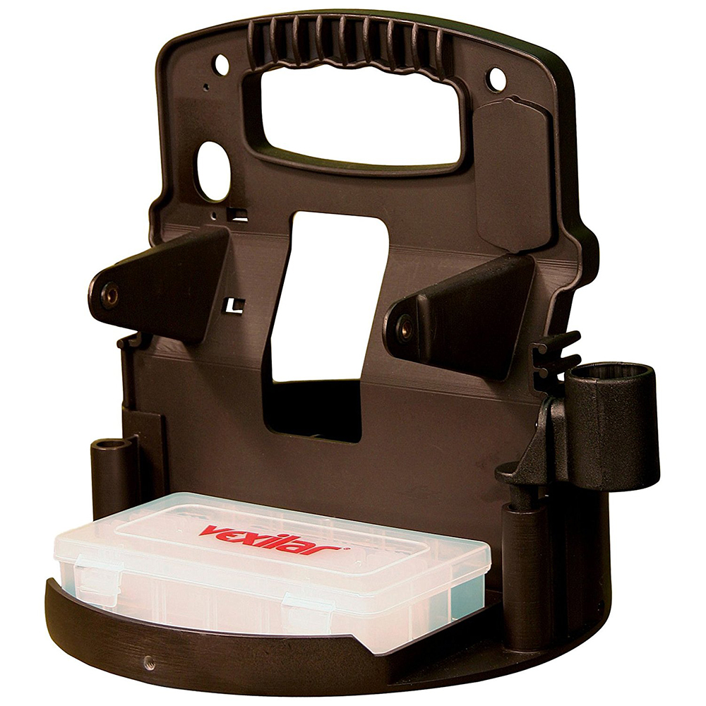 Ice fishing sonar pack holder with storage.