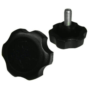 Two black star-shaped plastic knobs