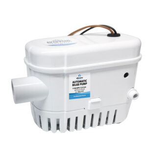 Automatic bilge pump with white casing.