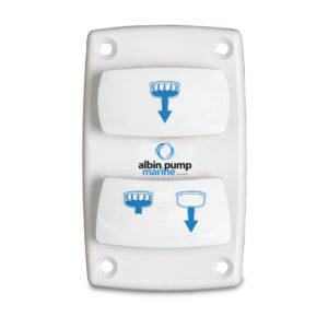 Albin Pump Marine switch panel with two buttons.