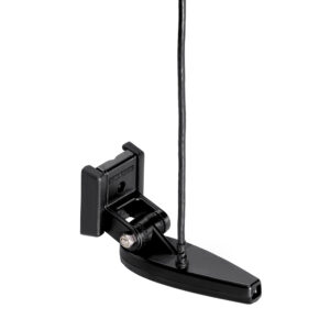 Black electronic transducer with mounting bracket and cable.