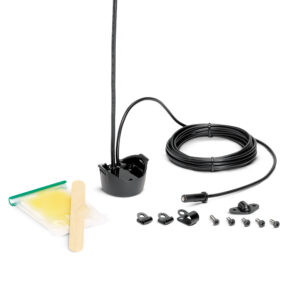Boat transducer mounting kit with cables and screws.