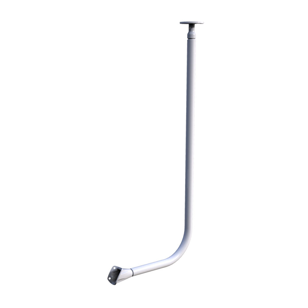 Ceiling-mounted curved white grab bar