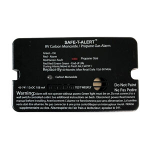 RV carbon monoxide alarm with instructions.