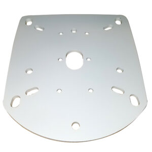 White metal mounting plate with multiple holes.