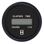 Round digital elapsed time hour meter display.