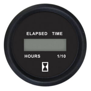 Round digital elapsed time hour meter display.