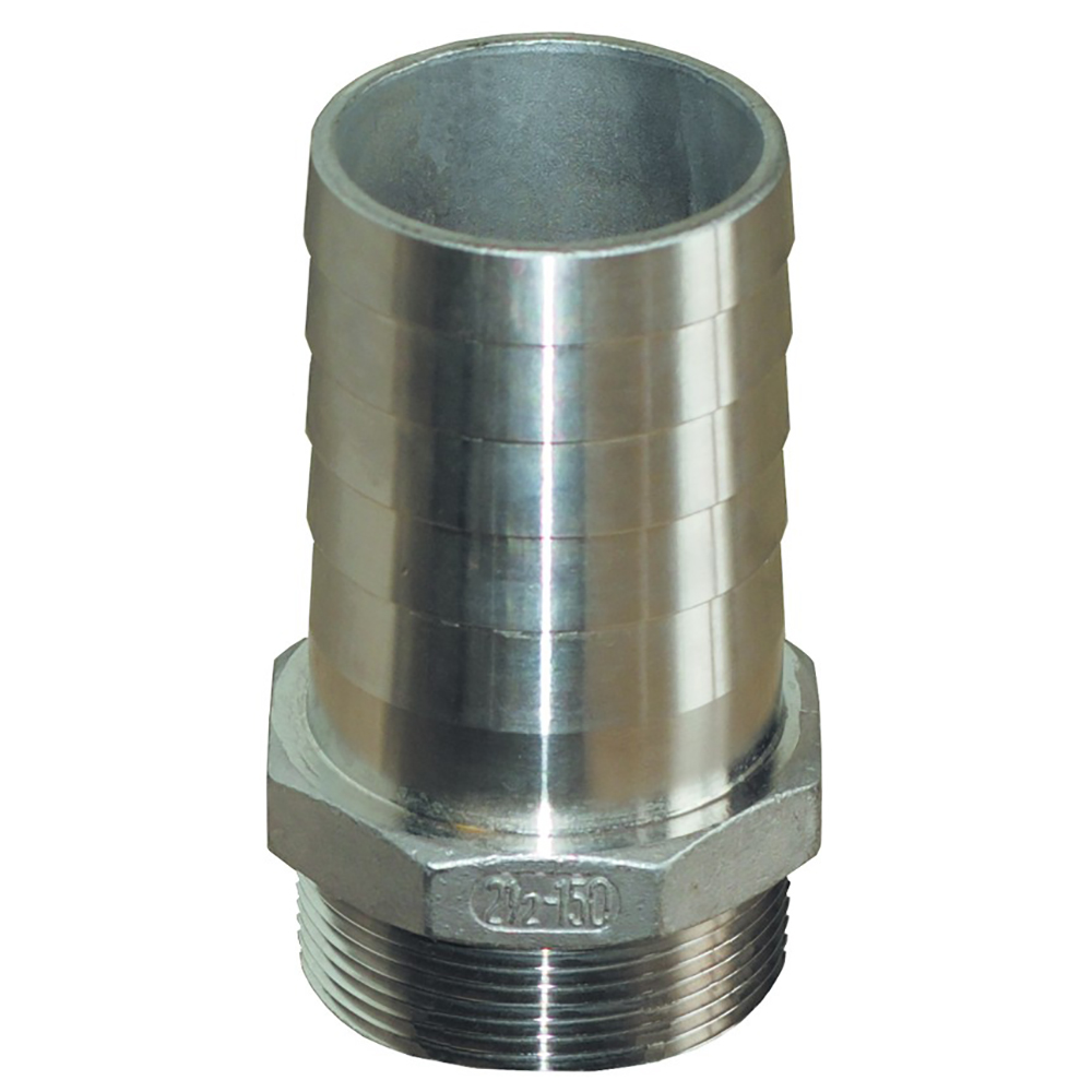 Stainless steel threaded hose connector fitting.