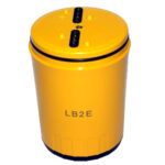 Yellow cylindrical electronic device, labeled LB2E.