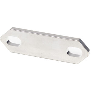 Rectangular metal bracket with two holes.