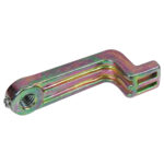 Colorful metal bracket with threaded hole.