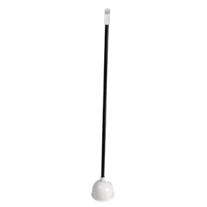 Long-handled toilet plunger on white background.