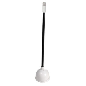 White toilet plunger with black handle