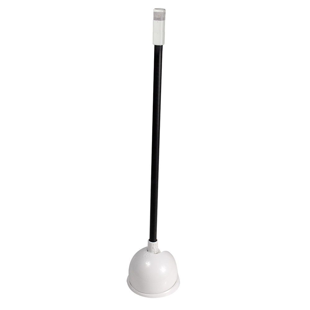 White toilet plunger with black handle